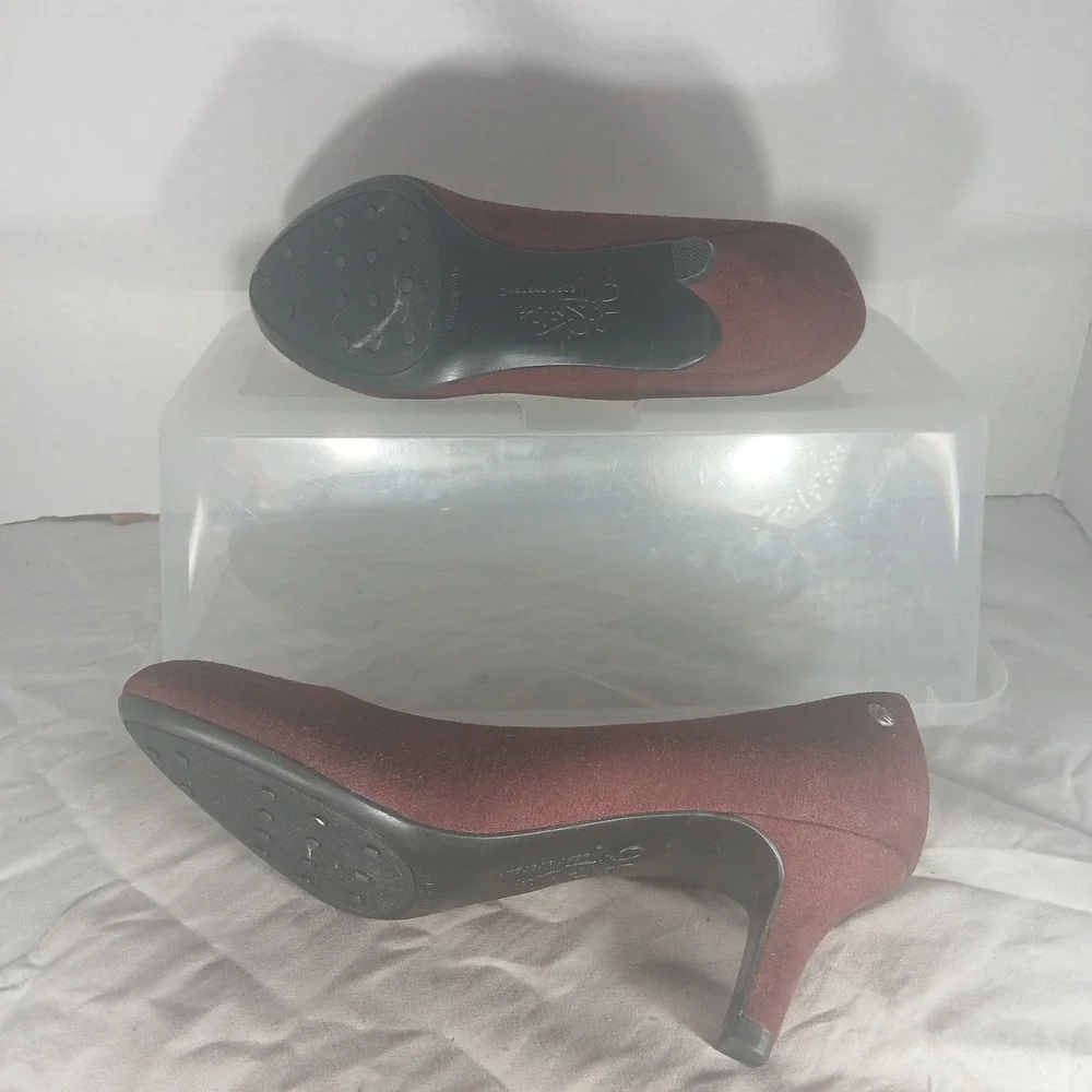 LifeStride Parigi‎ Burgundy Faux Suede Round Toe Kitten Heel Pumps Womens 6M